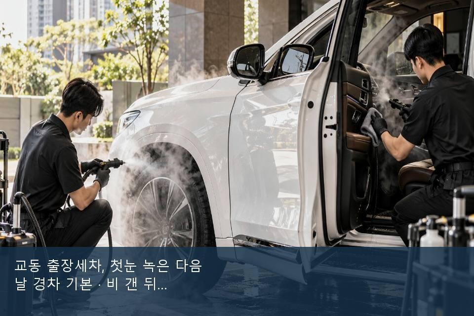 교동 출장세차, 첫눈 녹은 다음 날 경차 기본 · 비 갠 뒤의 작업